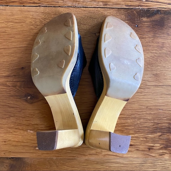 Rylee Leather Beaded Wood Heel Boho Chunky Heel Slides SZ 8.5 in Black - Picture 5 of 10